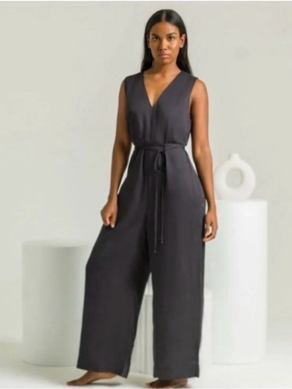 Ettitude sateen jumpsuit in onyx - Picture 1 of 12